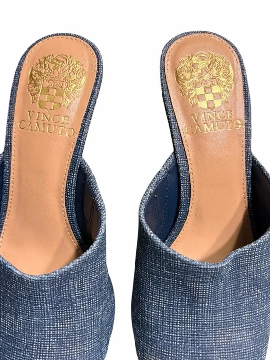 Vince Camuto Navy Textured Open-Toe Mule Slides - Picture 3 of 7